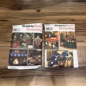2 Simplicity Patterns Christmas Tree Skirt Mantle Drape Table Run Stocking Decor